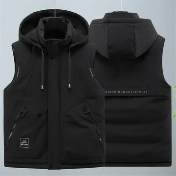 Autumn Winter Thick Vest Men Plus Size 8XL Cargo Vests Patchwork Sleeveless Jacket Fashion Casual Hooded Vest Male