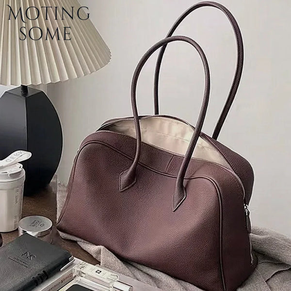 Motingsome First Layer Handbag for Women Togo Cowhide Niche Design Pillow Bag Shoulder Bowling Bag Gunderarm Armpit Bags Boston