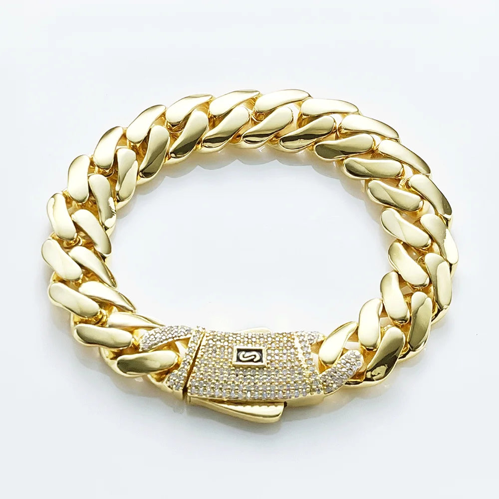 2025 Collana cubana Hip Hop dei nuovi uomini Bracciale Miami Primavera Zircone Fibbia Ottone Retro 14K Catena spessa Nero Logo personalizzato