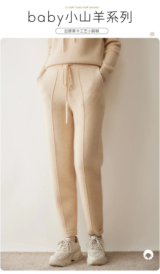 New 100% Cashmere Women's Air Layer Thickened Women's Leggings with Silk