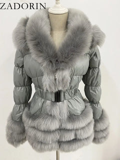 ZADORIN 2026 Winter Woman Clothes Warm White Duck Down Jacket Women Detachable Sleeve and Hood Faux Fur Coat Black Puffer Jacket