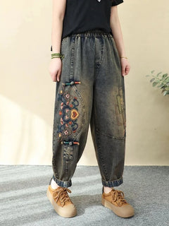 Jeans Ricamati Artistici Retrò da Donna, Nuovi Pantaloni Casual in Denim Elasticizzato a Vita Alta, Collezione Primavera Autunno 2026