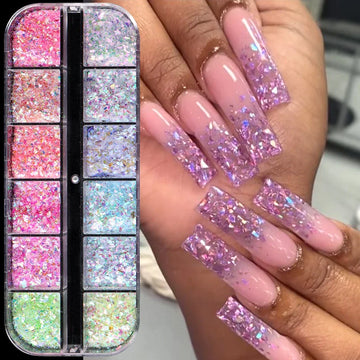 12 Grids Aurora Chameleon Nail Glitter Flakes Irregular Crystal Glass Sequins Powder Shiny Mermaid Paillette Nail Art Decoration 2026
