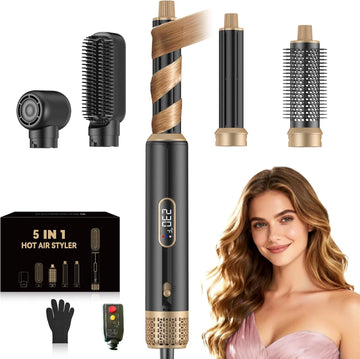5 in 1 Blow Dryer Brush, Upgrade Hair Dryer Brush Air Curling Wrap Styler, Ionic Round Brush Blow Dryer for Women, Hot Air Brush Hair Styling Tools