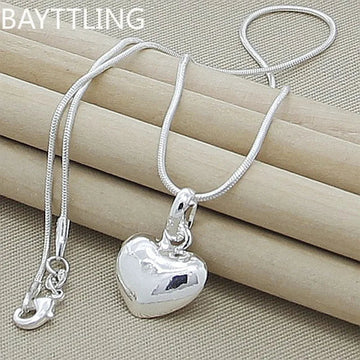 Fine 925 Sterling Silver Solid Heart Necklace 18-24 Inches Snake Chain For Women Wedding Charm Fashion Jewelry luxury PlatiNum