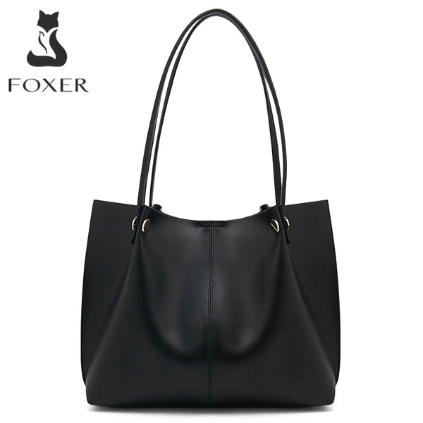 FOXER Texture Spilt Leather Women's Commuter Tote Bag 2025 Popular New Bat Design Large Capacity Female's Shoulder Handbag Purse