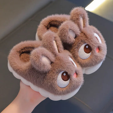 Winter Children's Cotton Shoes 2026 New Cute Rabbits Warm Plush Girls' Slippers Faux Fur Anti Slip Flat Boys' Home Slippers