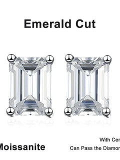 NeeTim 0.5CT 1CT 2CT Emerald Radiant Cut Moissanite Studs Earrings for Women Lab Diamond 925 Sterling Silver Earring Jewelry