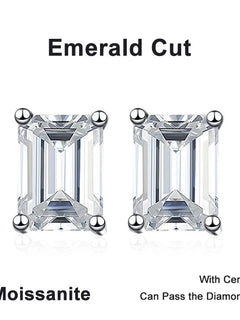 NeeTim 0.5CT 1CT 2CT Emerald Radiant Cut Moissanite Studs Earrings for Women Lab Diamond 925 Sterling Silver Earring Jewelry