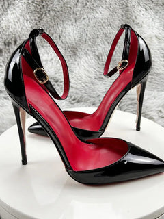 Black Patent Ankle Strap Stiletto Pumps