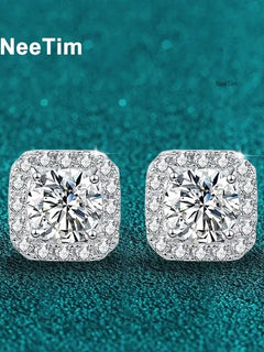 Neetim Real 0.5-1 Carat D Color Moissanite Stud Earrings For Women 100% 925 Sterling Silver Sparkling Earring Wedding Jewelry