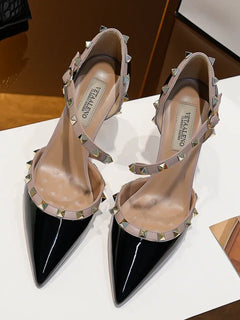 【Misurati la lunghezza dei piedi prima di ordinare】Sandalo da donna con tacco alto e sottile, con rivetti e punta a punta, scarpa elegante da festa 118-CHC-33