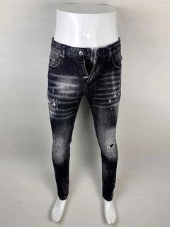 Street Fashion Men Jeans Retro Black Gray Elastic Slim Ripped Jeans Men High Quality Brand Designer Vintage Denim Pants Hombre