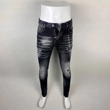 Street Fashion Men Jeans Retro Black Gray Elastic Slim Ripped Jeans Men High Quality Brand Designer Vintage Denim Pants Hombre PlatiNum