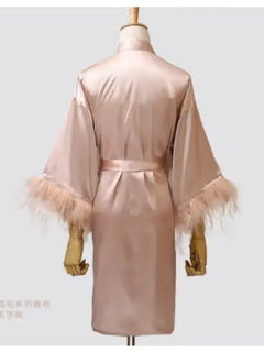 Donna piuma sposa damigella d'onore abito da sposa raso Kimono accappatoio abito da notte ricamo lettera camicia da notte scollo a v Lingerie