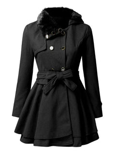 Women's Autumn Winter Slim Long Wool Sherpa Coats Double Breasted Padded Blends Jackets Solid Cashmere Coat England Style Trench