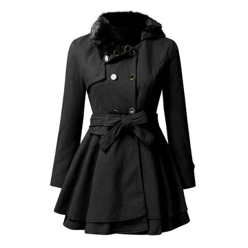 Women's Autumn Winter Slim Long Wool Sherpa Coats Double Breasted Padded Blends Jackets Solid Cashmere Coat England Style Trench