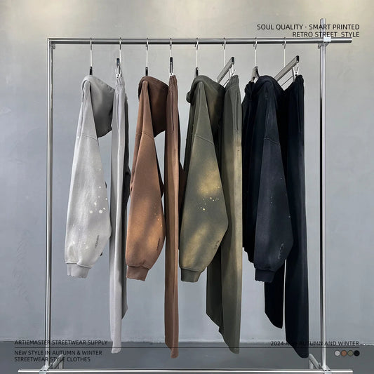 LOGO personalizzato2024 autunno e inverno 450g cotone poliestere spugna vecchi abiti da strada per uomo e donna felpa con cappuccio ampia oversize