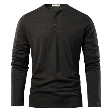 Henery Neck Long Sleeve T shirt For Men Solid Spring Casual Mens T-shirts High Quality Male Tops Classic Clothes Men's T-shirts PlatiNum