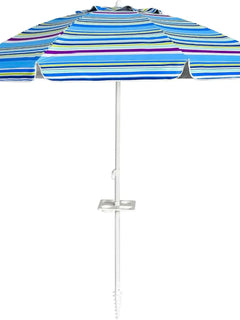 Ombrellone da spiaggia da 200 cm, con portabevande, ombrellone da giardino, antivento, UPF 50+, 30 ° Protezione solare pieghevole con punta a terra