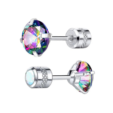 1 paio di orecchini a bottone con zirconi cubici in titanio puro con retro piatto 5A, adatti per donne e uomini, regalo di gioielli per orecchie sensibili platinumshop