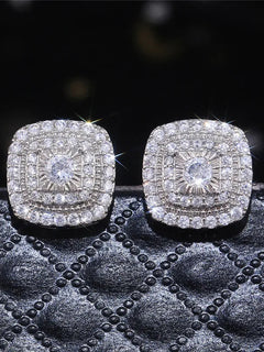 925 Sterling Silver Cubic Zirconia Stud Earrings for Princess Square Shape Versatile Style Fancy Gif