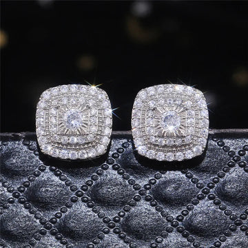 925 Sterling Silver Cubic Zirconia Stud Earrings for Princess Square Shape Versatile Style Fancy Gift Women Earring Jewelry PlatiNum