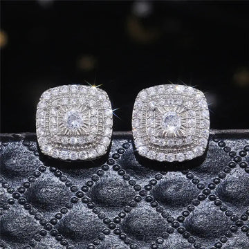925 Sterling Silver Cubic Zirconia Stud Earrings for Princess Square Shape Versatile Style Fancy Gift Women Earring Jewelry PlatiNum