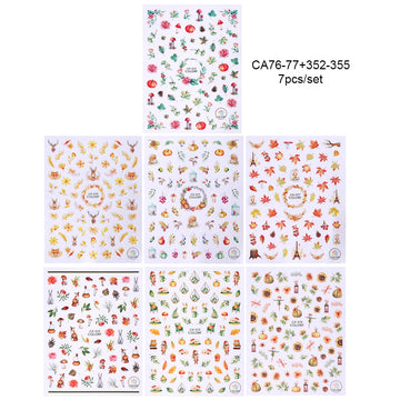 3/4/7pcs 3D Autumn Winter Nail Art Stickers Pumpkin Maple Leaves Squirrel Rabbit Flowers Decal For Thanksgiving Day Manicure DIY