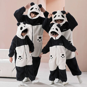 Winter Family Parent-Child Outfit Pijamas Onesie Sleepwear Thicken Pajamas Hoodies Jumpsuits Cartoon Tiger Kawaii Soft Warm