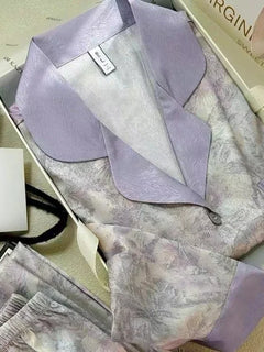 Set pigiama in raso da donna primavera New Classic Sandpainting pigiama Set manica lunga bottone verde pigiama Lounge Pant donna Sleepwear