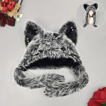 Cat Ear Hat, Punk Style Rock Autumn and Winter Warm Hat, Dark Gothic Style Winter Plush Hat