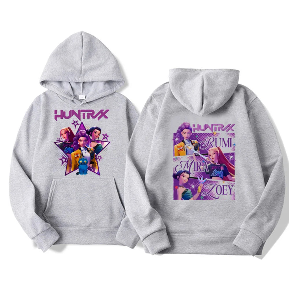 Kpop Demon Hunters Hoodies Women Mira Rumi Zoey Huntrix Hoodie Cartoon Harajuku Pullover Tops Man Woman Sweatshirt