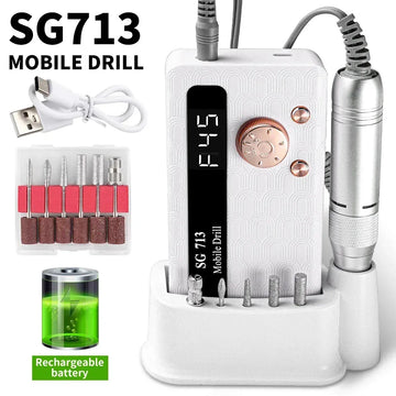 Electric Nail Drill - 45000RPM Portable Nail Drill-Rechargeable Nail E-File Kit With 6 Bits & Base-LED Screen-Ultra-Silent
