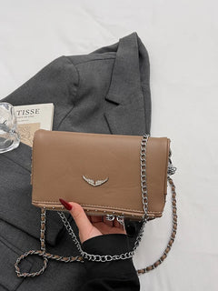 Luxury Crossbody Bag Solid Color PU Wing Logo Design Lightweight Magnetic Adjustable Chain Strap Handbag for Travel Commute