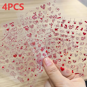 8pc 3D Mixed Color Heart Nail Stickers Valentines' Day Sweet Red Pink Love Selfadhesive Nail Decoration Decals Manicure 2027