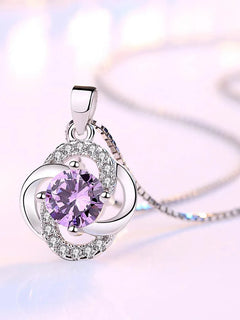 Collane e pendenti da donna in argento sterling 925 con ametista a forma di fiore, gioielli alla moda per matrimoni e feste.