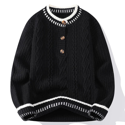 Autumn Winter Mens Fashion Knitted Sweater Round Neck Patchwork Warm Breathable Knit Pullovers Men Casual Youthful Vitality Tops