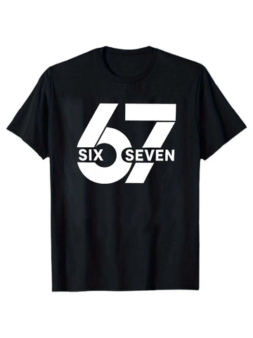 T-shirt estiva da uomo a maniche corte “67” con motivo stampato in stile unisex adatta per feste in casa come regalo