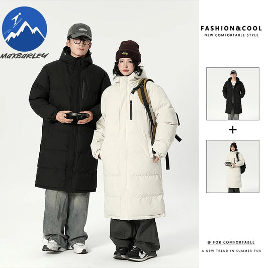 2025 Winter Jacket Couple's Snow Trendy Simple Thickened Cold-proof Long Down Cotton Padded Coat Men Brand Ski Warm Hooded Parka