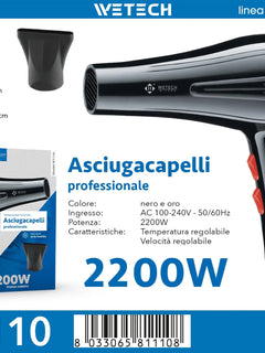 2200W Professional Hair Dryer AC100-240V Adjustable Temperature Speed Cold Shot Blow Dryer With Concentrator Nozzle Salon Home Travel Hair Styling Tool