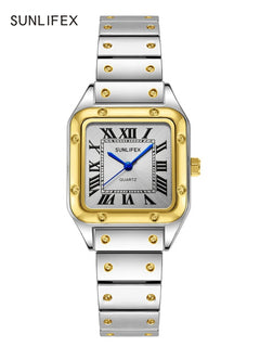 Orologi da donna quadrati Orologio da donna al quarzo Orologio da polso femminile Cinturino in bambù in acciaio inossidabile Orologio da donna casual Orologio Relogio Feminino