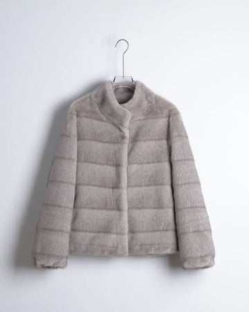 ZADORIN 2026 Elegant Plush Horizontal Row Faux Mink Fur Coat Woman Stand Collar Thick Warm Loose Faux Fur Jackets Winter Coats
