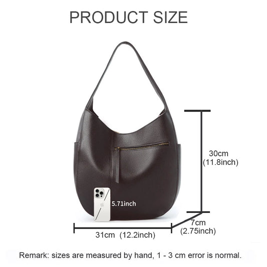 Women's Large Capacity Genuine Leather Tote Bag Lady Daily Using Crescent Handbag Girls Commuting Single Shoulder Underarm Bags