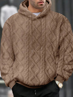Autumn and Winter Leisure Men's High Street Jacquard Double-Sided Velvet Hooded Sports Trend Pullover Sweater Jacket