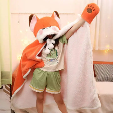 Winter Cartoon Fox Thick Wearable Blanket Nap Cloak Nightgown Office Blanket Adult Cloak