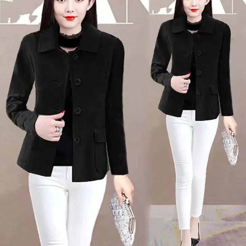 2024Solid Color Wool Blends Jacket Women Spring Autumn Korean Self Cultivation Fashion Women Woolen Coat Ladies Clothes Overcoat