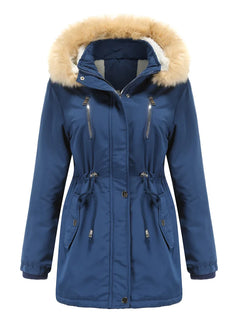 Women's Winter Coat Warm Fleece Lined Parka Detachable Faux Fur Hood Padded Jacket Slim Waist Thick Sherpa Loose Cotton Outwear