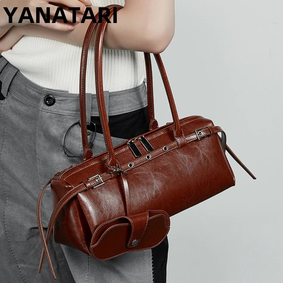 YANATARI underarm cowhide Genuine leather handbags women vintage shoulder bag female luxury bag high quality long bag