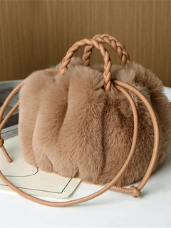 Women's Crossbody Pumpkin Plush Bag Cute Tote Bags Autumn Winter Fashion Solid Color Handbag Travel Shoulder Bags